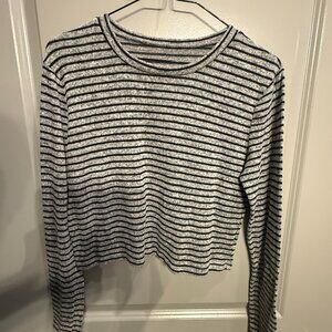 Pacsun T-Shirt Women Gray Polyester Striped Long Sleeve Outdoor Pullover Stretch